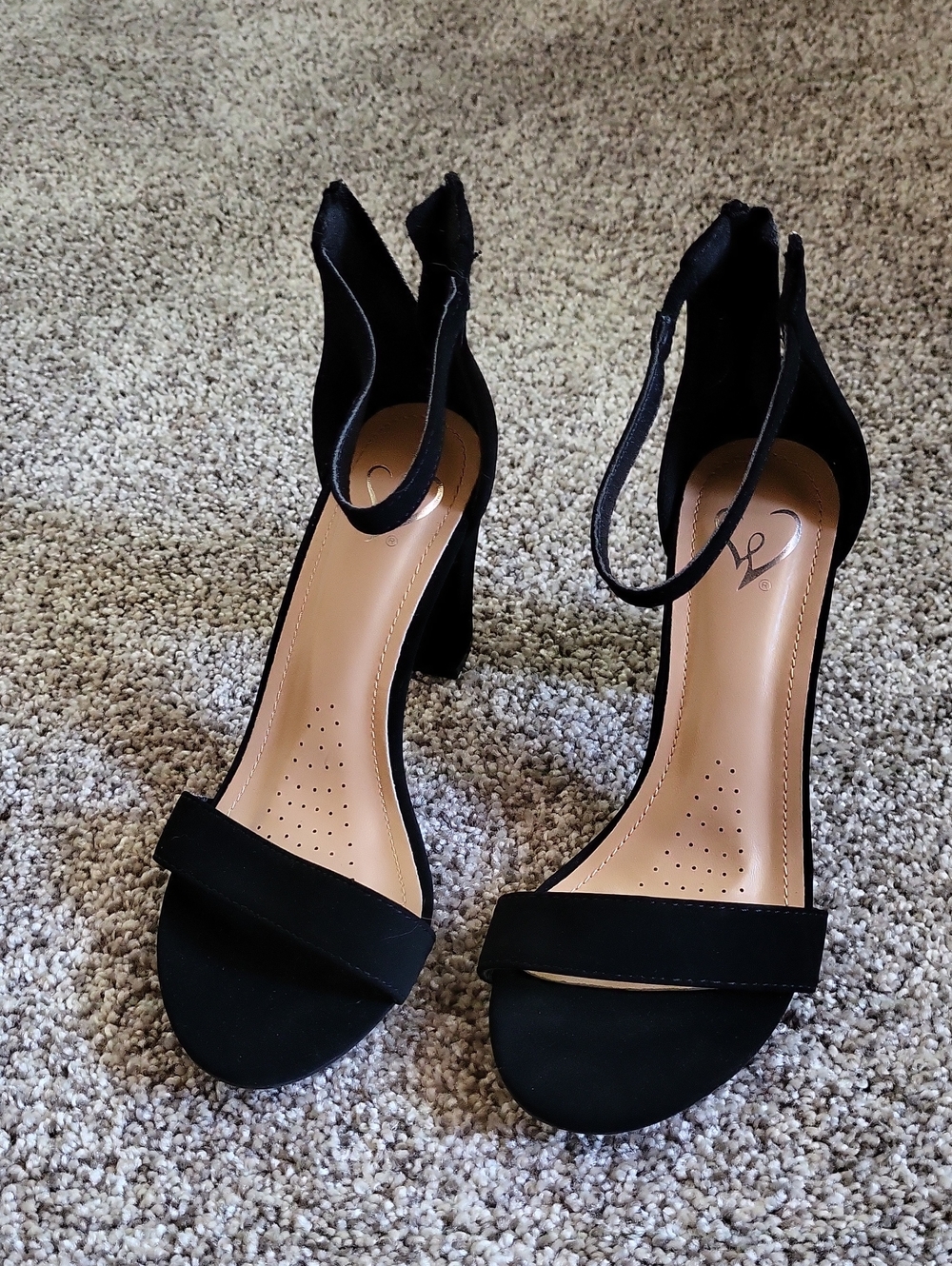 Windsor Black Open-Toe Ankle-Strap Block Heels